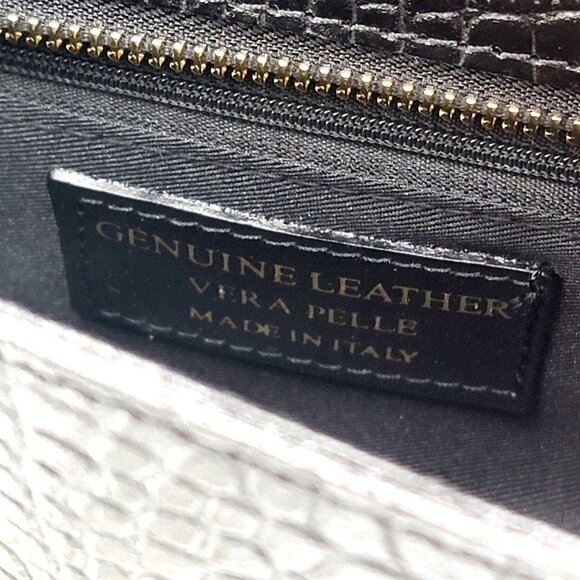 Black Croc Embossed Genuine Leather Crossbody Bag with Gold Chain Strap & Buckle - Picture 6 of 15